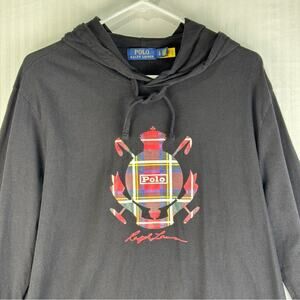 Polo Ralph Lauren Hooded Pullover Plaid Tartan Crest Logo Long Sleeve Size Large